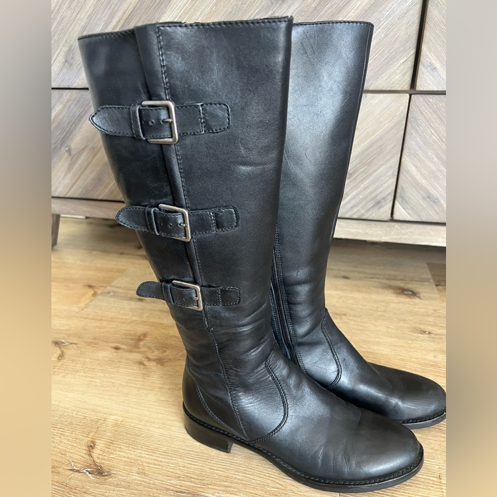 Ecco Women’s Shape25 Boot Size 39 8.5 Tall Motto Buckle Black Leather Comfy